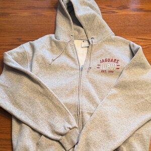 IUPUI Champion Gray Hooded Zip-Up Sweatshirt with Red Logo size large #184